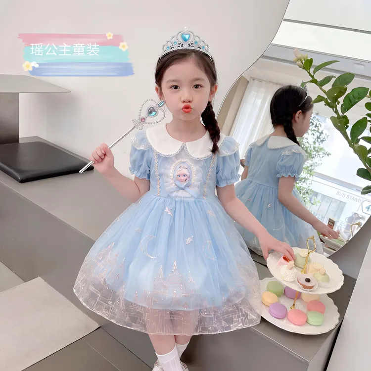 女童艾莎洛丽塔裙新款蓝色夏季连衣裙女童生日六一礼物洋气小童
