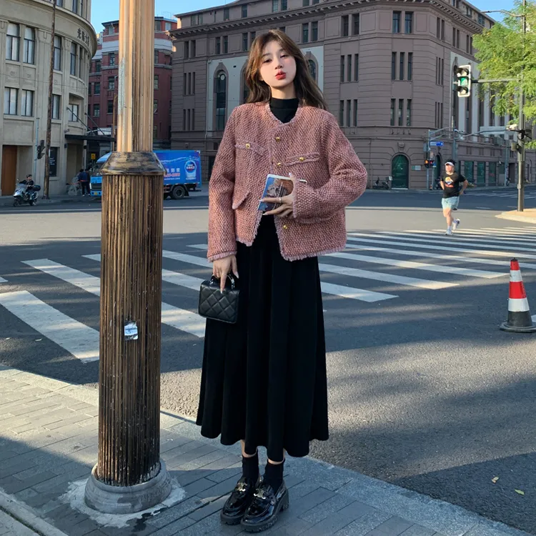 名媛小香风外套连衣裙套装女2025春秋新款气质穿搭一整套高级感潮