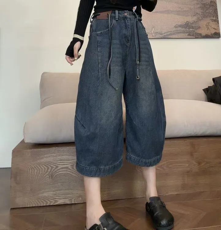 museguhui/木色古汇18178#加绒设计感时尚百搭气质复古显瘦牛仔裤