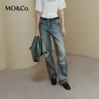 【达人专属】MOCO高定手工剪口烂洞磨白高腰棉质牛仔裤MBD3JEN021