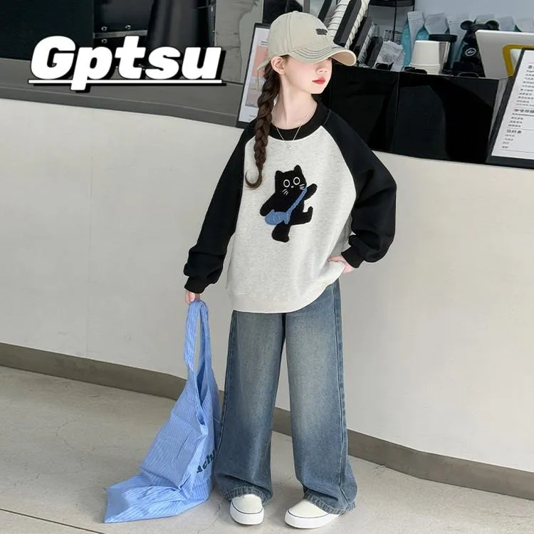 GPTSu女童套装秋装2025新款洋派儿童装中大童春秋时髦卫衣牛仔裤