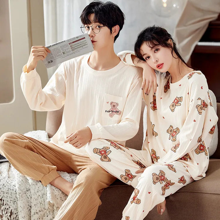 情侣睡衣春秋款棉质长袖一男一女韩版秋冬季大码可外穿家居服套装
