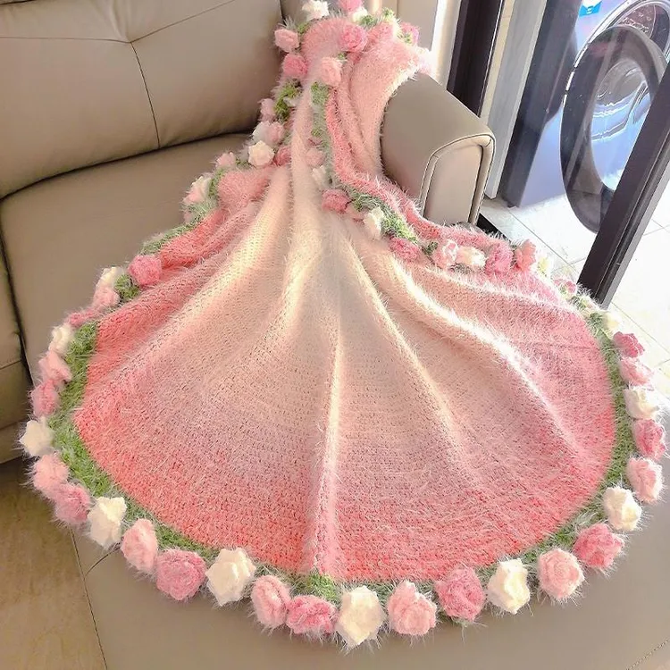 玫瑰花毯子花束毛毯手工diy材料包自制钩针编织