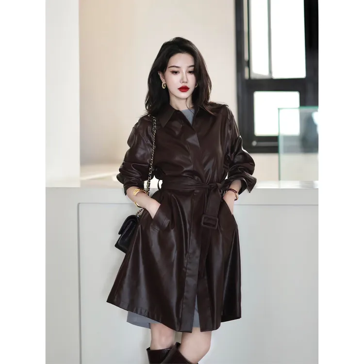 秋季新款今年流行漂亮美式复古风气质棕色皮衣外套小个子时尚夹克