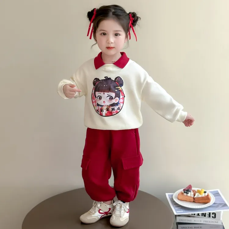 儿童2025春季新款套装男女宝宝套头卫衣卡通可爱哪吒卫衣两件套