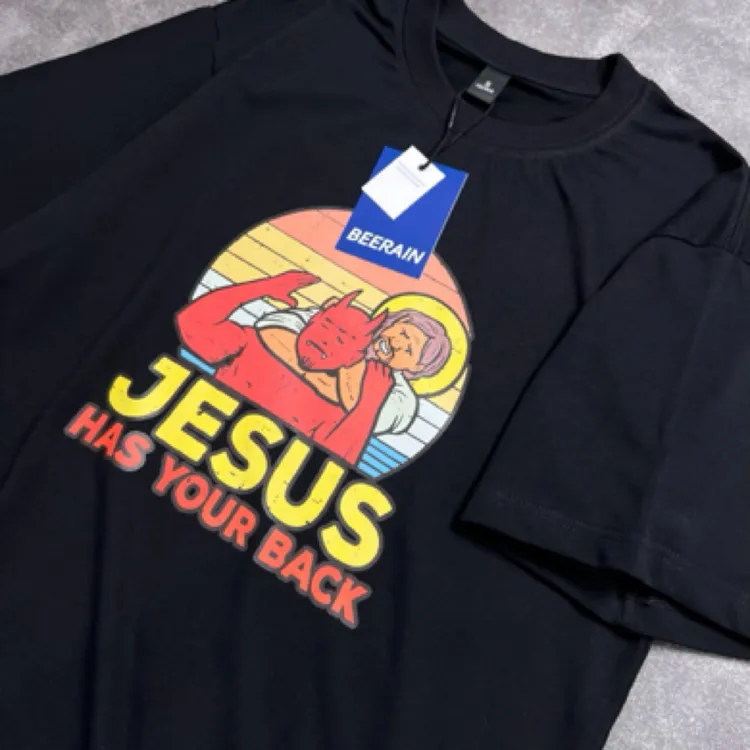 美式卡通字母搞怪印花圆领短袖夏季男女款宽松休闲街头潮流牌T恤