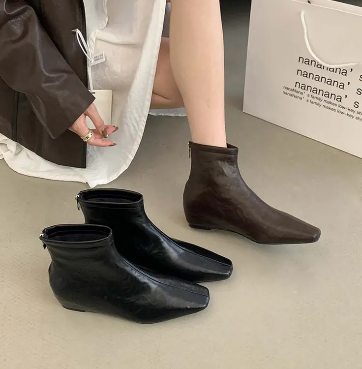 【陳妮可】首尔博主靴~3cm内增高短筒方头瘦瘦靴短靴女骑士靴切尔西