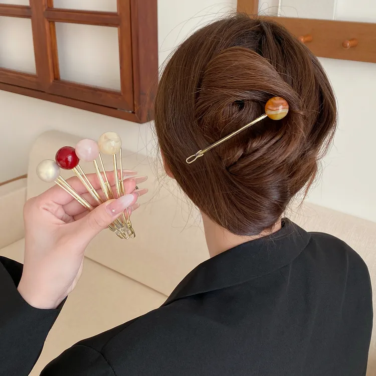 左创糖果果冻圆球弹簧简约气质一字夹网红时尚彩色精致后脑夹子