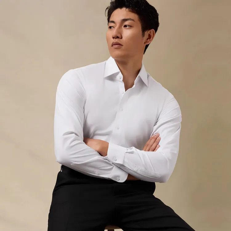 免烫简约长袖衬衫男高级感白衬衫青年男士修身正装宽松型抗皱衬衣