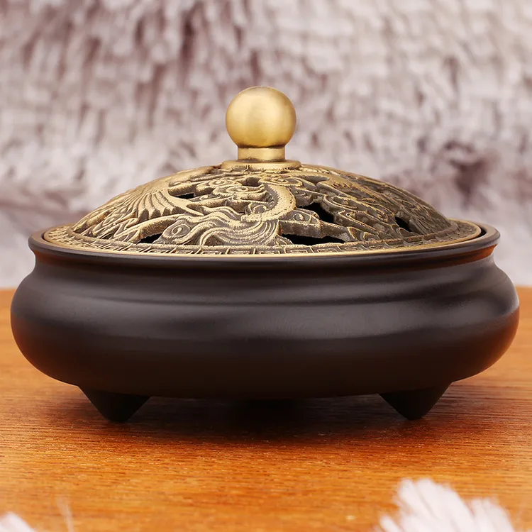 茶具茶盘紫砂壶茶壶茶道家用纯手工中式黄铜鸳鸯戏水龙凤三足香炉