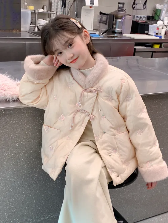 女童羽绒棉服2025新款冬季儿童夹棉袄外套国风棉衣大童装拜年中式
