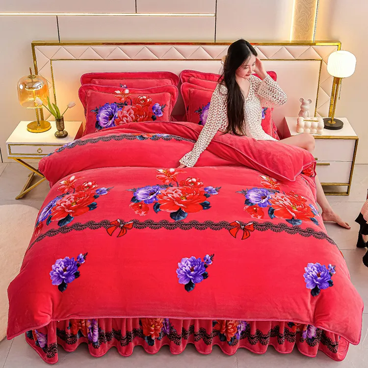 高克重8-9斤加厚保暖牛奶绒被套四件套双面绒被罩抗静电床裙款