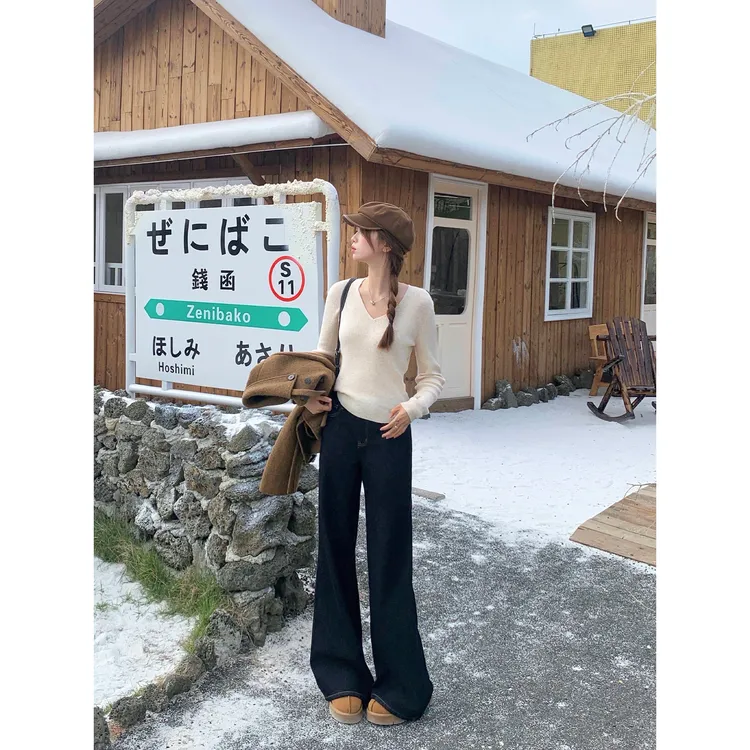 切糕自制【自由随搭】小个子女设计感百搭显瘦V领长袖毛衣