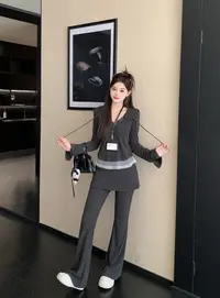 长2025秋装大码连帽上衣蕾丝边屁帘微喇裤休闲两件套80261+80497