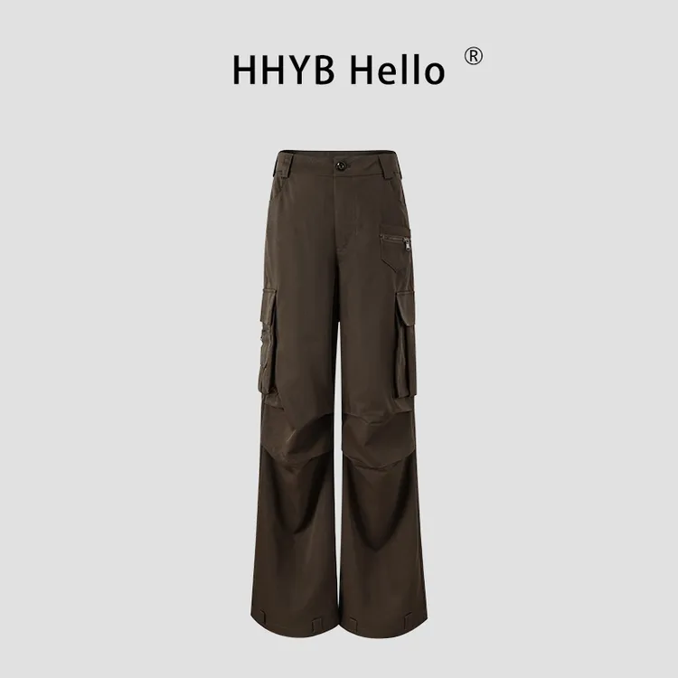 HHYB Hello2025新款复古休闲阔腿工装裤女百搭简约直筒裤Q254088