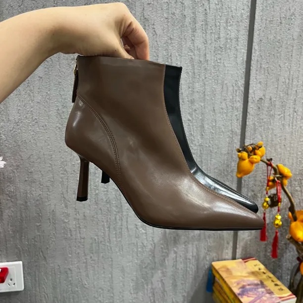 8507-1高跟鞋6公分高跟拉链尖头套筒拉链秋冬短靴百搭幂式穿搭