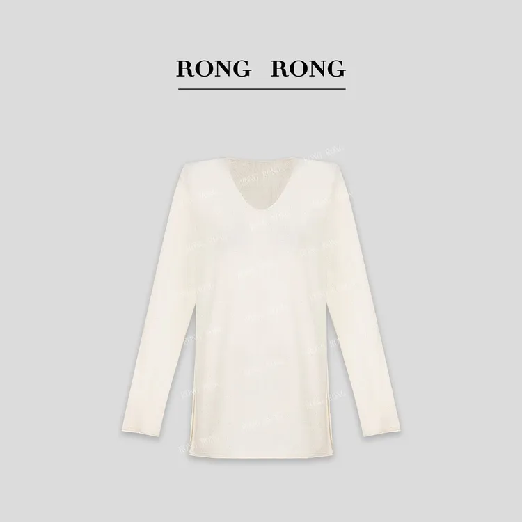 溶溶T【魅力星辰】RONGRONG 绵羊毛莱赛尔V领珠片纱上衣C-I2051029