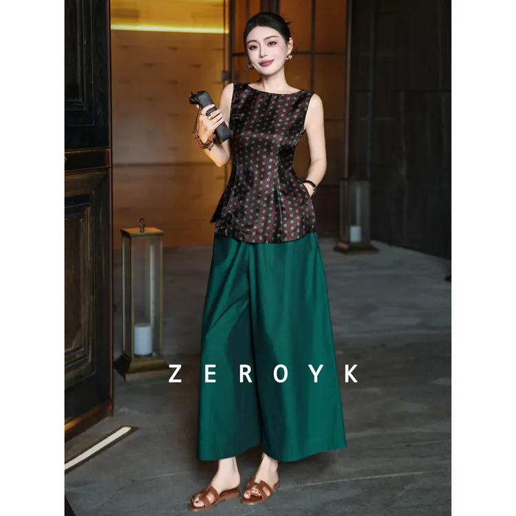 ZEROYK翎蔻 小众设计感香云纱真丝背心宽松百搭匹马棉哪吒裤套装