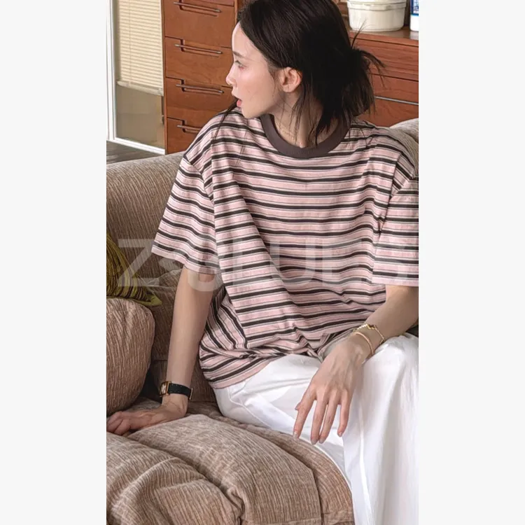 Z.blues【P家粉条纹】显青春撞色纯棉短袖T恤YZXF2545