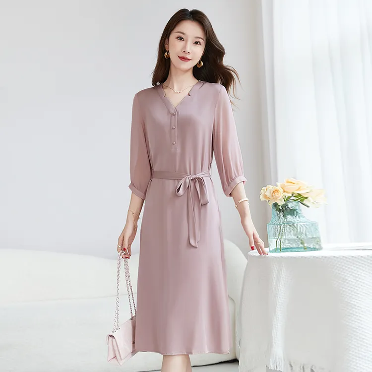 桑蚕丝夏季女士时尚显瘦轻奢女装连衣裙82497336