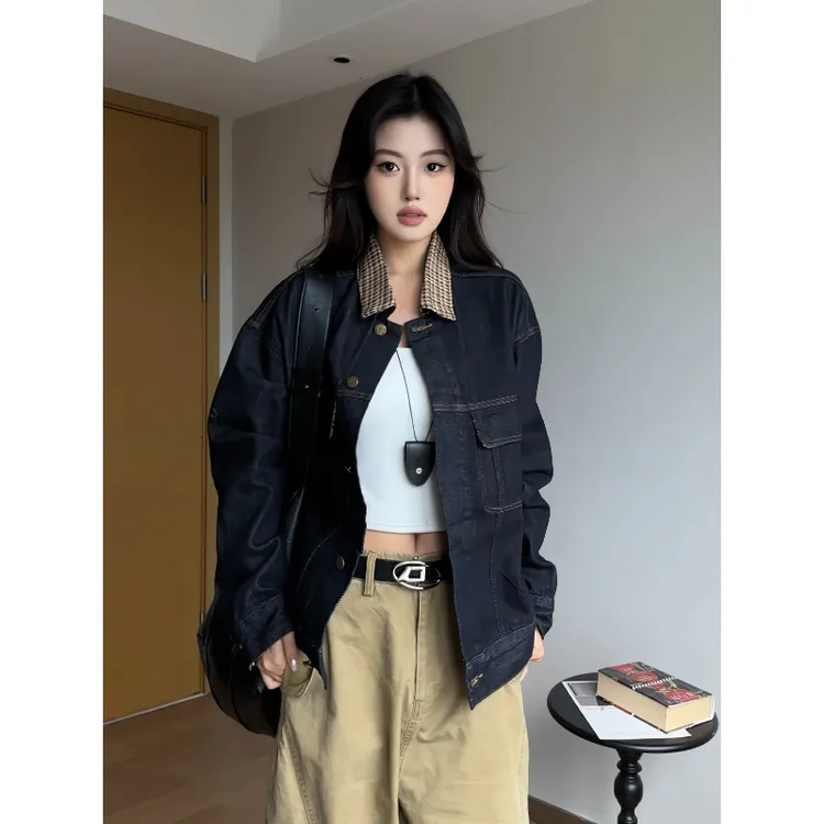 MaxDstr秋季新款设计感牛仔外套男女拼接工装风复古廓形夹克