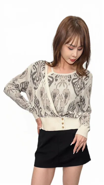 25年艾德莱斯《雾花》维吾尔族毛针织衫毛衣