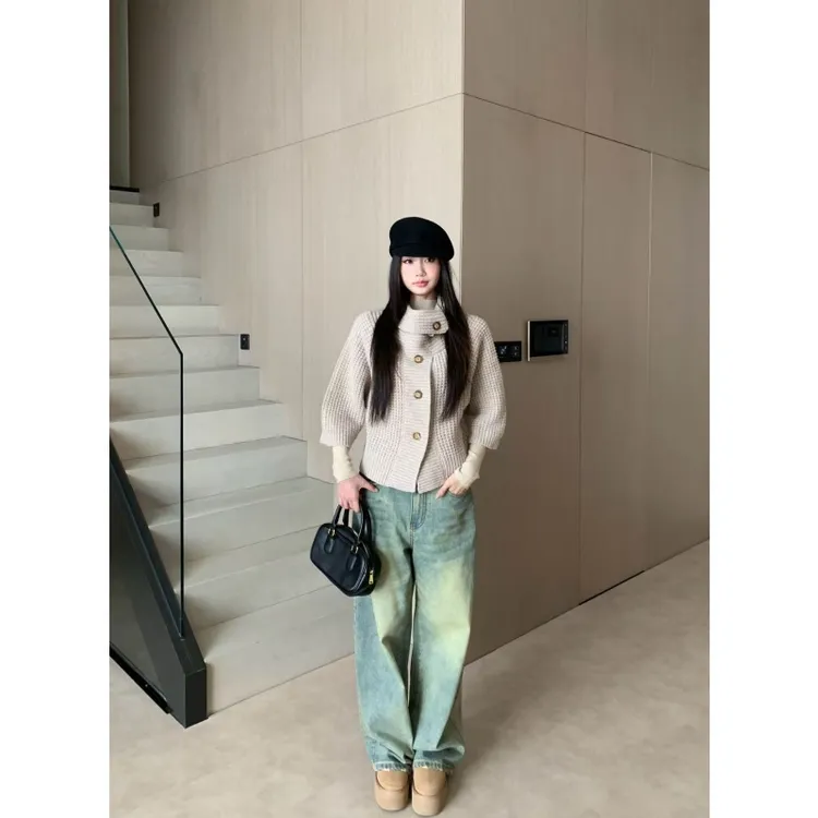 withmin凉皮 晴天麻吉 辣妹中腰水洗做旧直筒宽松牛仔裤女2524450