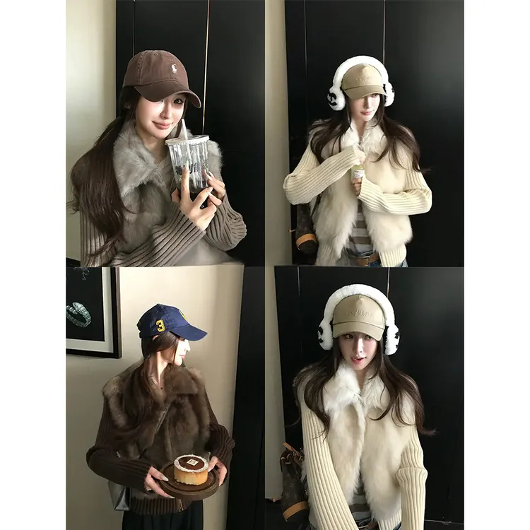 【榛果拿铁】慵懒随性风复古时髦拼接袖毛茸茸2025秋冬新款外套8843