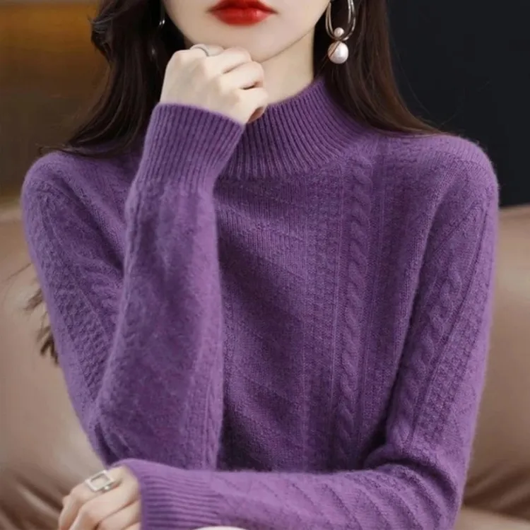 【重磅加厚】羊毛衫女高领套头加厚毛衣新款提花针织打底衫