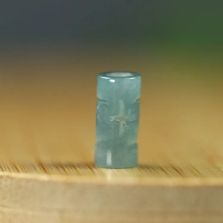 天然蓝水翡翠A货十字雕花长桶珠七星珠吉星高照珠DIY手链百搭配饰