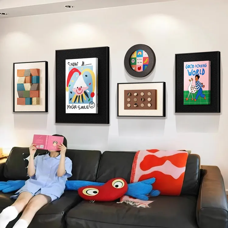 现代简约卡通装饰画客厅沙发背景墙挂画小众设计师马卡龙色系组合
