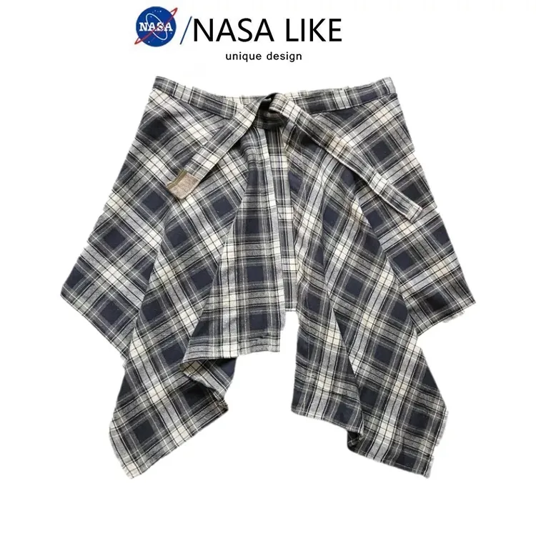 一片式卫衣t恤叠穿神器格子屁帘男系带遮肉秋冬季学生高腰女下摆