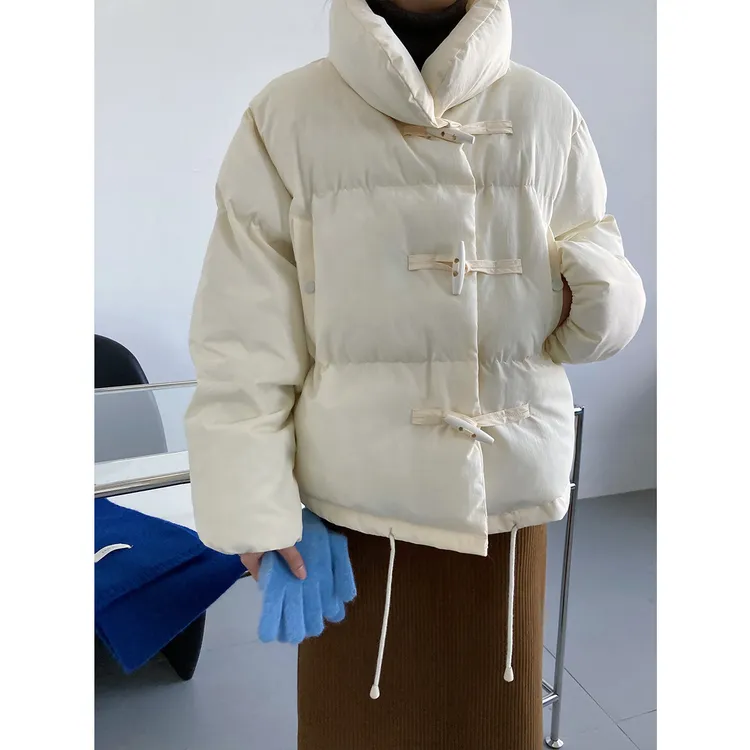 DUCURNO韩版牛角扣棉服女冬季2026新款时尚气质加厚保暖棉衣外套
