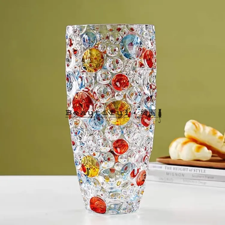 单只-轻奢人工手绘圆点琉璃花瓶现代简约创意水培插花花瓶摆件