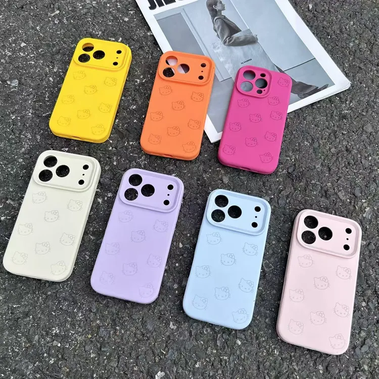 液态硅胶可爱卡通Kitty猫适用苹果1手机壳磨砂肤感16promax精孔3