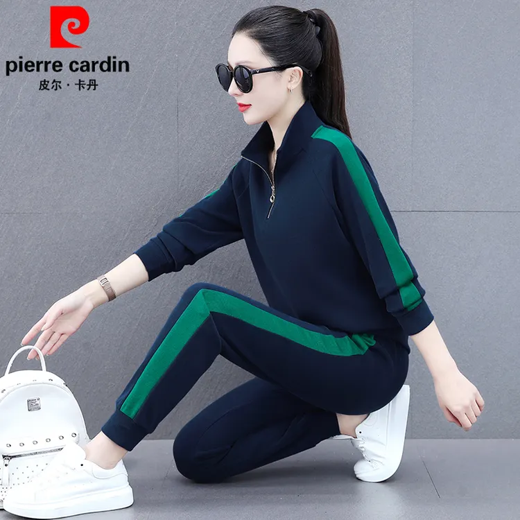 皮尔卡丹时尚春秋立领运动套装女新款休闲跑步宽松透气洋气两件套