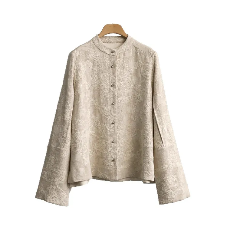 外套女休闲百搭棉麻重工刺绣拙朴新中式开襟长袖衬衫气质上衣