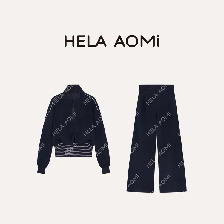 HELA AOMI “韩系街头”半拉链卫衣经典阔腿休闲裤两件套CY5CB99627