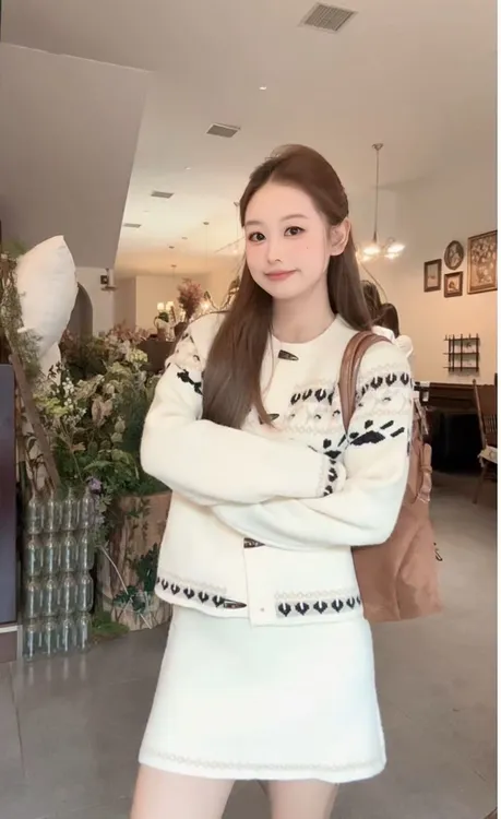 【现货+运补】费尔岛复古撞色牛角扣针织毛衣秋包臀半身短裙两件套