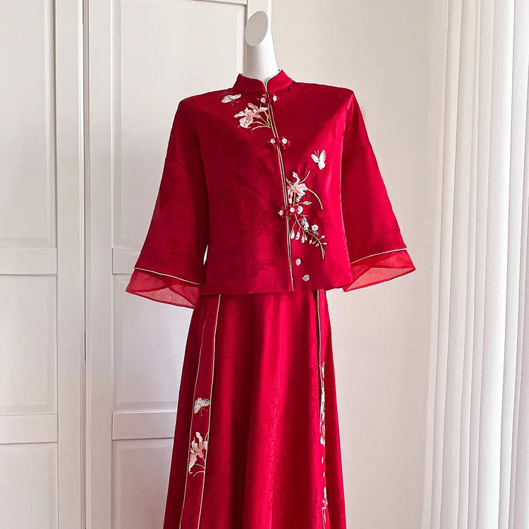 【月下兮-百卉】新中式敬酒服套装新娘结婚订婚礼服红色连衣裙出阁
