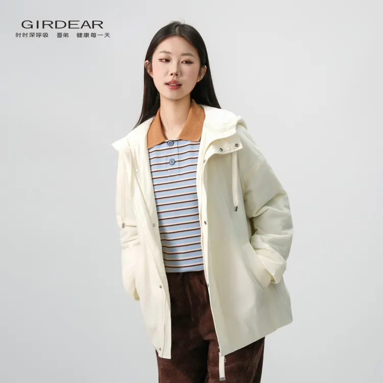 GIRDEAR/哥弟秋冬保暖简约时尚休闲百新雪丽连帽棉服外套女140052