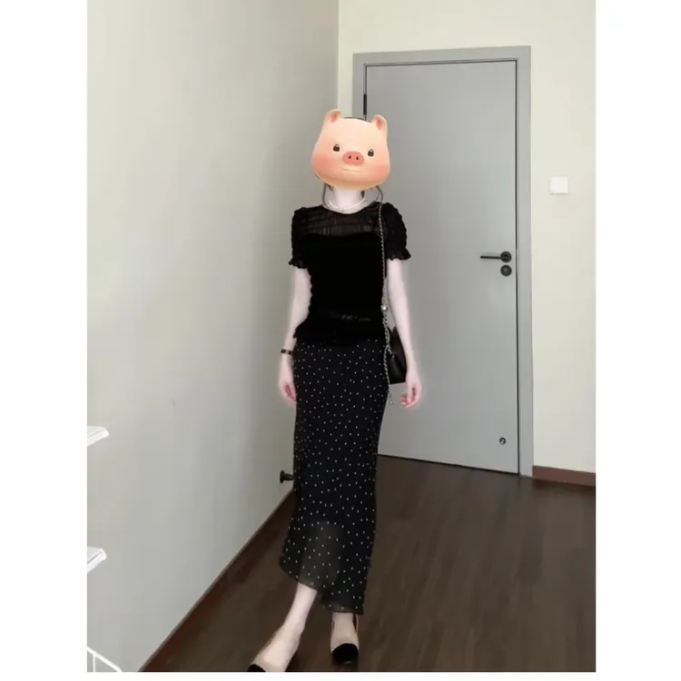 法式露背镂空短袖上衣半身裙套装女夏季高级感别致a字中长裙套装