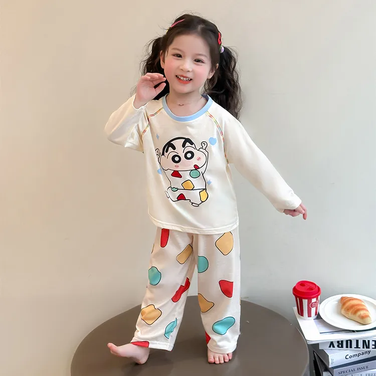 女童睡衣卡通春秋款2025新款儿童洋气长袖蜡笔小新宝宝家居服套装