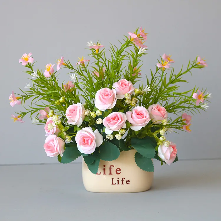 新款轻奢仿真花玫瑰花客厅假花餐桌冰箱装饰插花小盆栽摆件