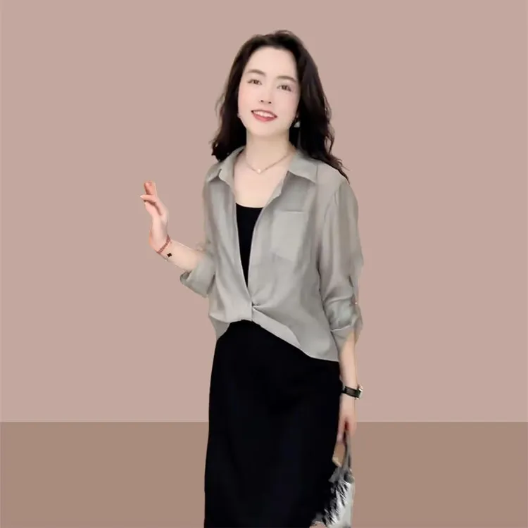 天丝防晒衣衬衫女外套2025夏季新款小披肩配裙子外穿薄纱开衫上衣