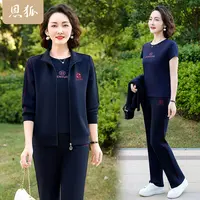 恩狐中老年妈妈春秋新款休闲时尚立领宽松显瘦三件套