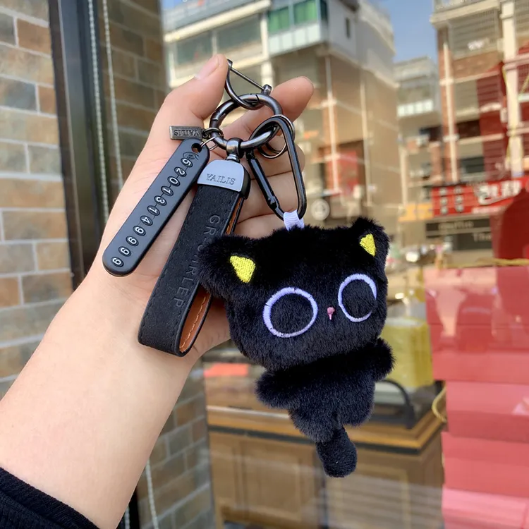 创意动漫罗小黑猫卡通钥匙扣男女可爱猫咪毛绒饰品礼品包包挂件