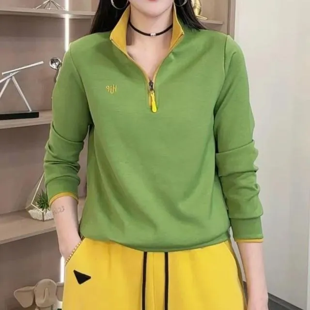 休闲半拉链卫衣女2025春季新款时尚刺绣设计韩版洋气撞色立领上衣