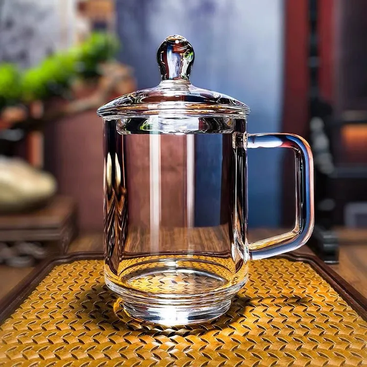 东海原石原矿水晶杯加厚茶杯把手耐热大号高档茶杯办公室茶杯带盖