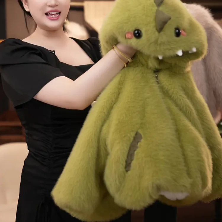 儿童外套2025新款洋气女童秋冬加绒加厚宝宝小恐龙毛茸茸保暖上衣